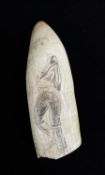 19TH CENTURY SCRIMSHAW WHALE TOOTH, decorated with depictions of Lord Byron and Mary Shelley, 15.