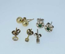 COLLECTION OF LADIES EAR STUDS, including pair of gold spherical ear studs, pair of white gold,