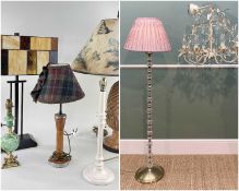 SELECTION OF MODERN & VINTAGE LAMPS including reproduction Art Deco-style twin bulb lamp, ceramic