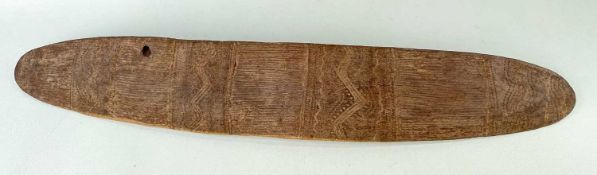 WESTERN AUSTRALIA ABORIGINE SHIELD, slightly bowed face, back & handle all incised with