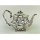 GEORGE IV SILVER TEAPOT, J R Terry & Co., London 1826, of compressed melon form, engraved with