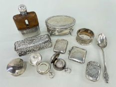 ASSORTED SILVER COLLECTIBLES, including 2 sovereign cases, 3 vesta cases with engraved initials,