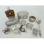 ASSORTED SILVER COLLECTIBLES, including 2 sovereign cases, 3 vesta cases with engraved initials,