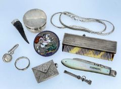 ASSORTED SILVER COLLECTABLES comprising engine turned travel comb, circular box and cover, silver