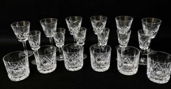 MIXED SUITE OF WATERFORD CRYSTAL 'KILDARE' & 'ASHLING' PATTERN WINE GLASSES, 6x brandy tumblers,