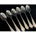 SET SIX GEORGE II SILVER DOG NOSE & RAT-TAIL TABLESPOONS, Isaac Callard, London 1755, 21cm long,