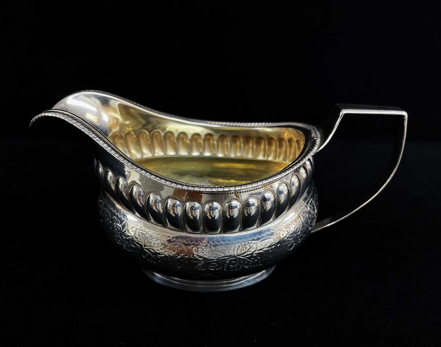 GEORGE III SILVER CREAM JUG, Robert & Samuel Hennell, London 1808, oval with gadrooned rim, lobed