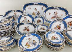 CONTINENTAL PORCELAIN PART DINNER SERVICE, colour-printed with classical figures allegorical of