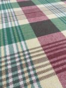 TRADITIONAL WOOLLEN BLANKET, plaid pattern in yellow, red, green, aubergine and cream, fringe and