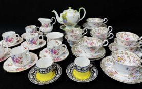 ASSORTED ENGLISH BONE CHINA COFFEE & TEAWARES including Victorian floral enamelled teacups and