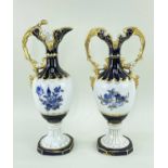 TWO ROYAL DUX PORCELAIN ORNAMENTS, one an ewer, the other a vase, both painted in blue and