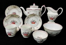 LATE 18TH CENTURY NEWHALL PORCELAIN PART TEA SERVICE, decorated in famille rose style with a