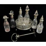 GEORGE III SILVER CRUET STAND, Henry Hobdell, London 1774, circular pierced frame with beaded rim, 3