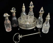 GEORGE III SILVER CRUET STAND, Henry Hobdell, London 1774, circular pierced frame with beaded rim, 3