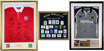 RUGBY UNION SIGNED SHIRTS & SOUVENIR BADGES, comprising limited edition (312/350) British & Irish