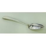 GEORGE III IRISH SILVER STRAINING SPOON, Dublin 1810, bowl with slatted strainer, pointed-end