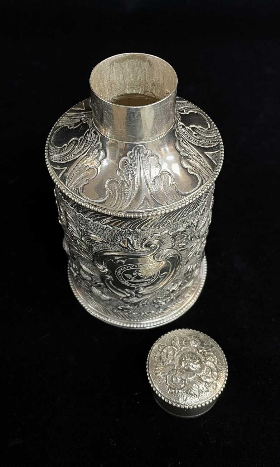 GEORGE III SILVER TEA CADDY, Hester Bateman, London 1781, later decorated with embossed national - Image 2 of 2