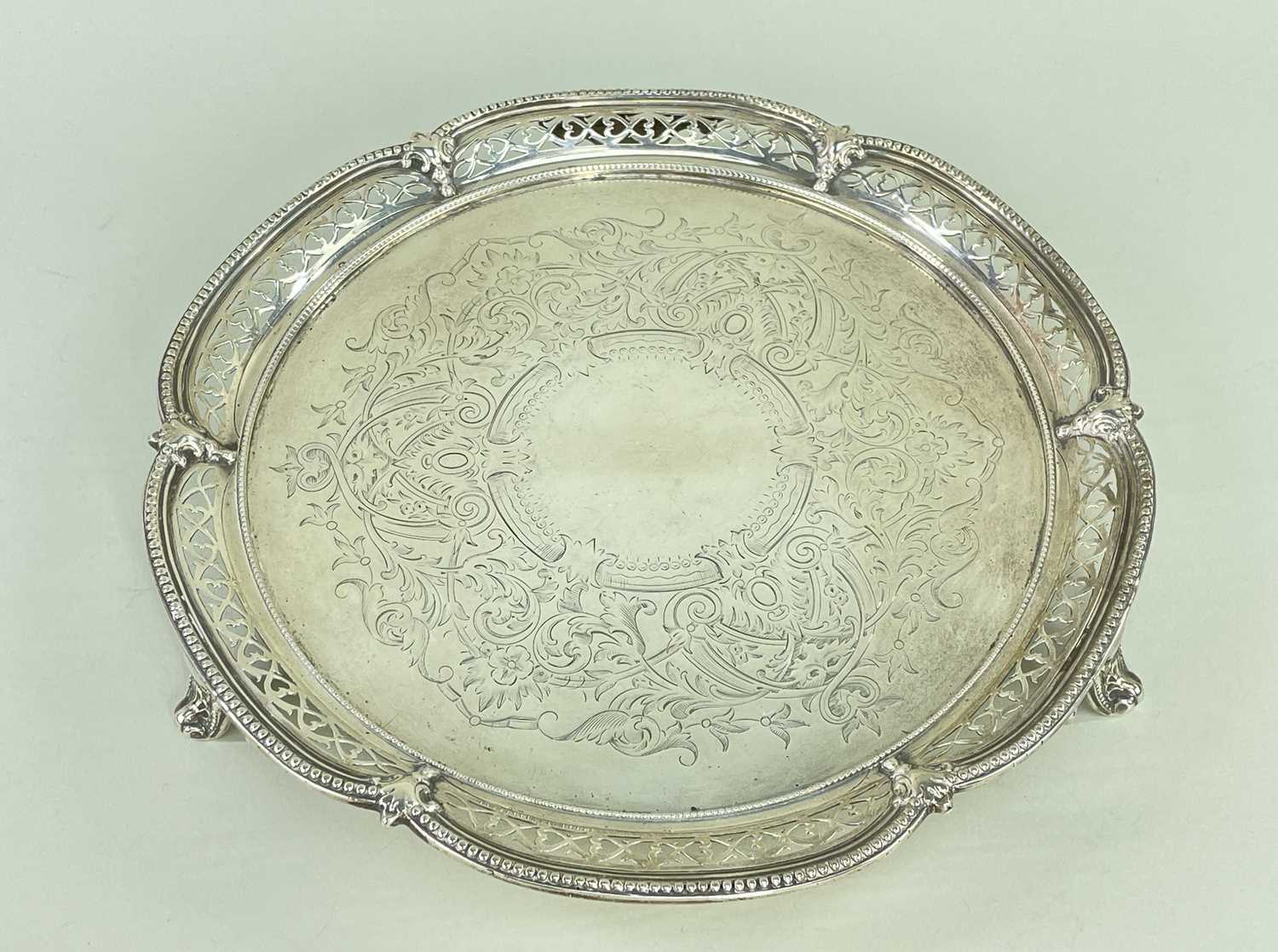 VICTORIAN SILVER SALVER, probably Henry Wilkinson & Co., London 1867, lobed, beaded and pierced