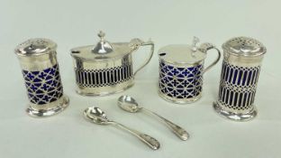 TWO PAIRS OF GEORGE V GOTHIC REVIVAL SILVER CRUETS, J B Chatterley & Sons Ltd, London & Birmingham