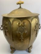BRASS COAL BUCKET - a fabulous example of circular form, four footed with swing handles with lid,