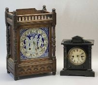 CLOCKS - French eight day bracket clock in a mahogany case with finely painted enamelled dial with