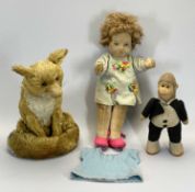 TOYS - vintage soft toys to include a monkey in a dinner suit and a fox seated on his folded tail,