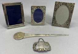 SMALL SILVER, 3 ITEMS and two EPNS photograph frames, the silver includes a modern easel back