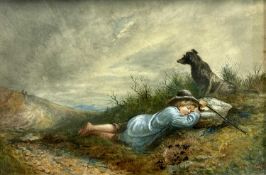 W C NORTON watercolour - a young shepherd taking a rest, signed and dated 1875, 31.5 x 49cms