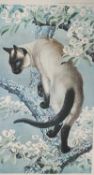 C F TUNNICLIFFE print - cat perched on a blossom tree, signed in pencil and studio blind stamped (