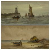 W CANNON watercolours (2) - boating and fishing scenes, signed, 12.5 x 27cms and 12 x 30cms