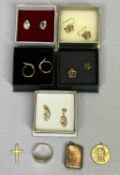 9CT GOLD & OTHER JEWELLERY to include a cut signet ring, circular St Christopher, small pendant