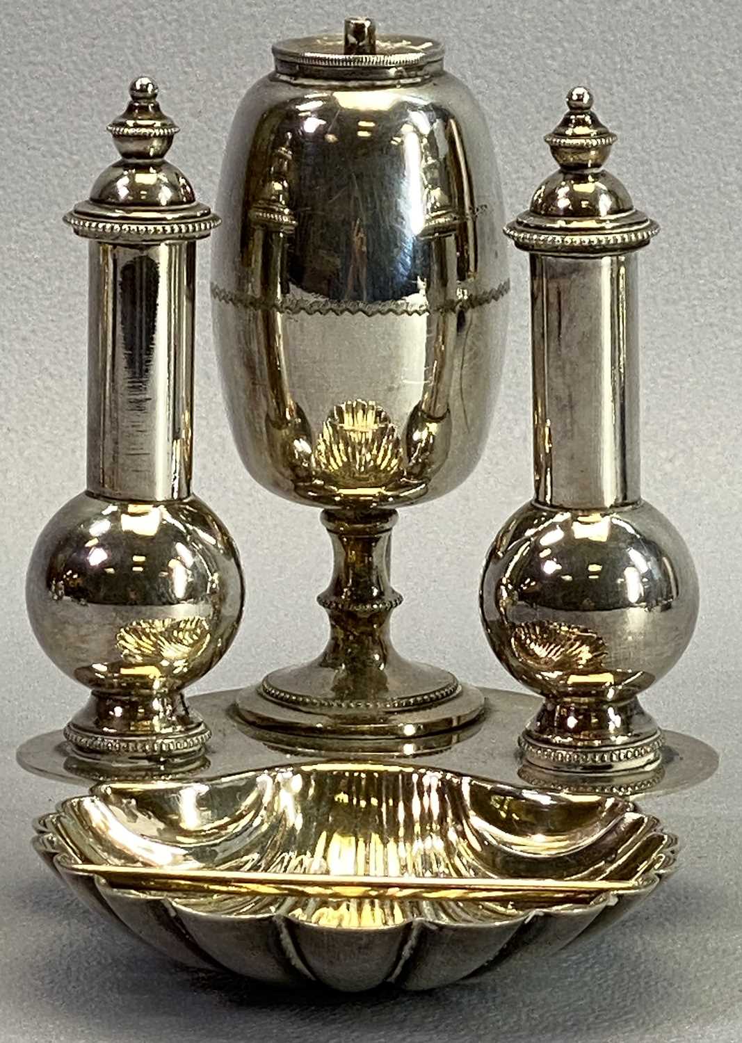 SILVER, WHITE METAL & EPNS GROUP OF TABLEWARE - to include a three piece condiment set, London 1895, - Image 3 of 6