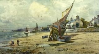 J HUGHES CLAYTON watercolour - titled 'Near Beaumaris, Anglesey', signed, 47 x 26cms