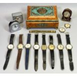 VINTAGE & LATER GENTLEMAN'S WRISTWATCHES (10) - contained in a colourful Blue Bird confectionery