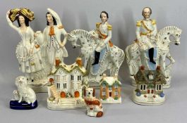 STAFFORDSHIRE FLATBACKS - Scottish couple, 32cms tall, a pair of horse mounted cavalry men,