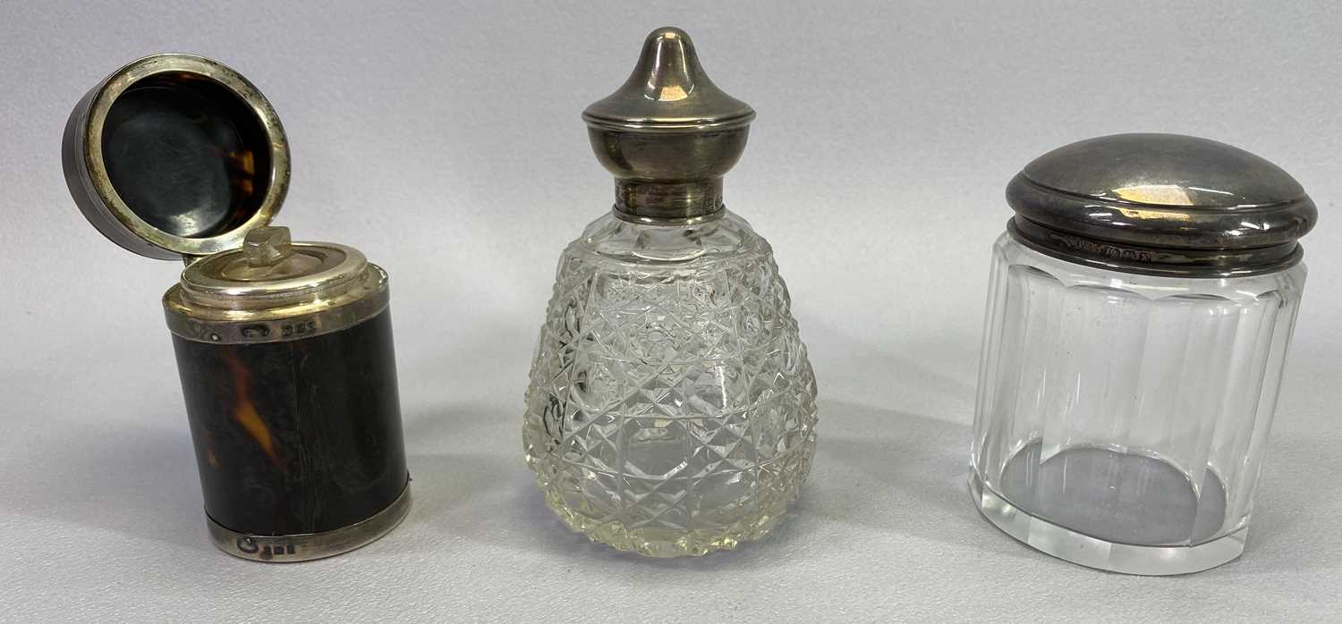 VINTAGE HALLMARKED SILVER SCENT & OTHER DRESSING TABLE BOTTLES (3) - to include a cylindrical