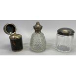 VINTAGE HALLMARKED SILVER SCENT & OTHER DRESSING TABLE BOTTLES (3) - to include a cylindrical