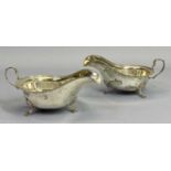 PAIR OF SILVER SAUCE BOATS - Sheffield 1933 and 34, Maker Charles William Fletcher, rope bordered