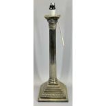 ELECTROPLATE CORINTHIAN COLUMNED CANDLEHOLDER - on a square stepped base (electrified), 48cms H x
