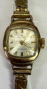 9CT GOLD CASED EDOX INCABLOC WRISTWATCH - on expanding metal bracelet, appears working when
