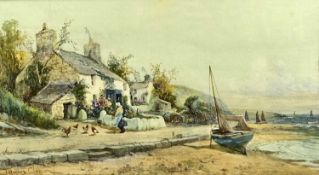 J HUGHES CLAYTON watercolour - titled 'Cemaes Bay, Anglesey', signed, 26 x 27cms