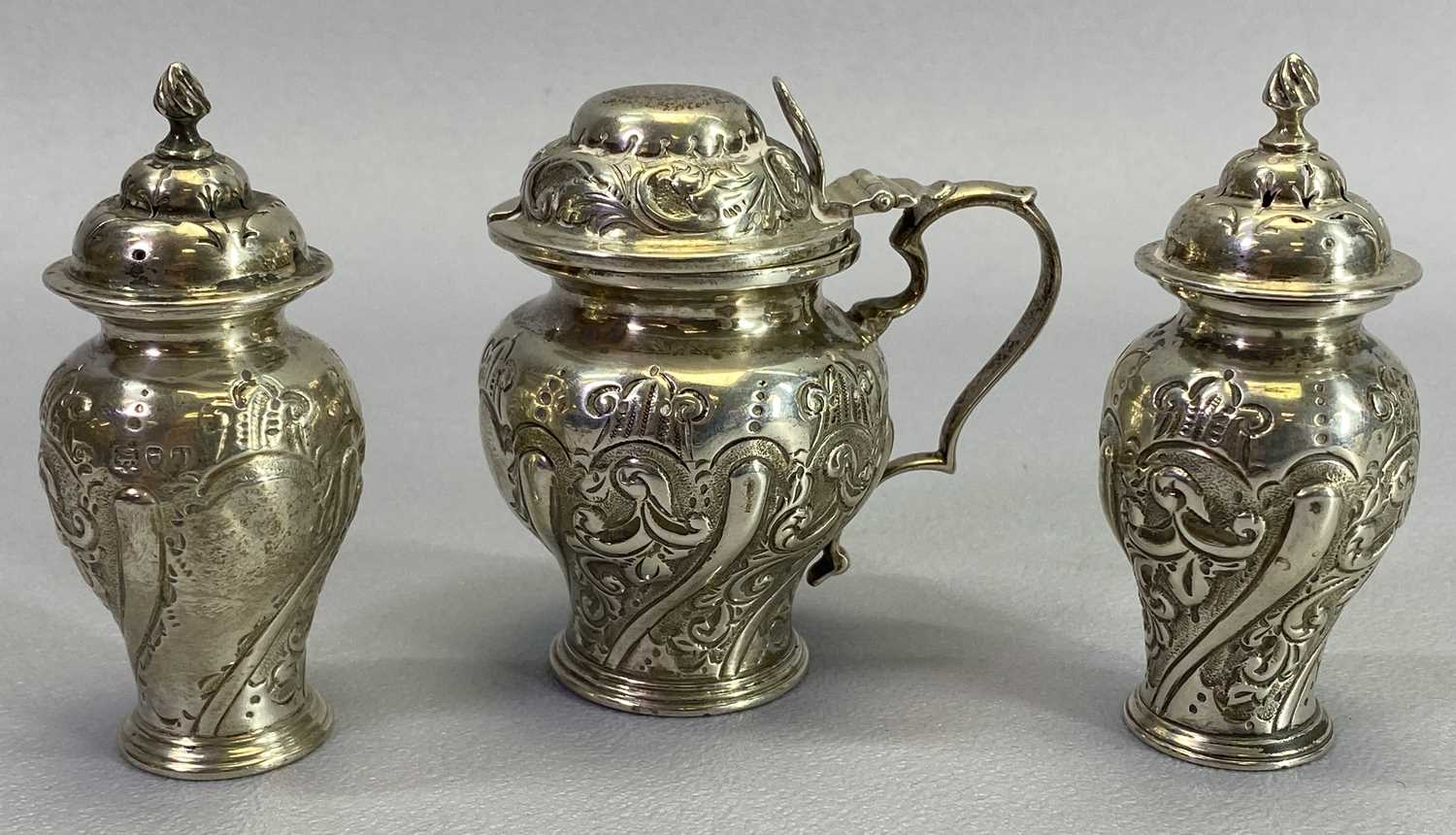 SILVER, WHITE METAL & EPNS GROUP OF TABLEWARE - to include a three piece condiment set, London 1895, - Image 2 of 6