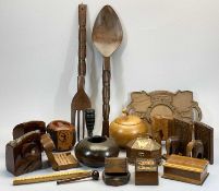 TREEN - African and Indian items to include brass inlaid box, bookends, card boxes, ETC