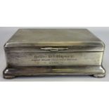 BIRMINGHAM SILVER PRESENTATION CIGARETTE BOX - 1933, Maker Beddoes & Co, engine turned lid with 'H E