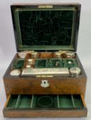 ROSEWOOD VANITY BOX with part contents having mother of pearl inlay detail to the box, 17 x 30 x