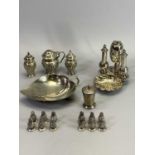 SILVER, WHITE METAL & EPNS GROUP OF TABLEWARE - to include a three piece condiment set, London 1895,
