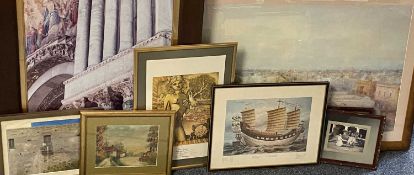 PRINT - the Chinese Junk 'Keying', 34 x 45cms and an assortment of other paintings and prints (8