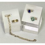 9CT GOLD JEWELLERY, 4 ITEMS to include an 8cms L double circular link bracelet, 2.7grms, turquoise