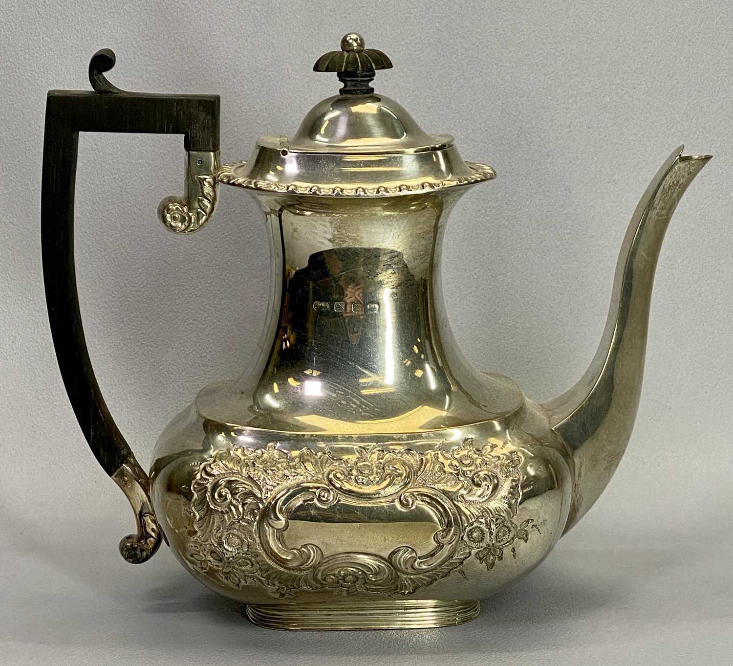 BIRMINGHAM VICTORIAN SILVER TEAPOT 1899 - Maker Synyer & Beddoes, waisted form with floral