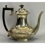 BIRMINGHAM VICTORIAN SILVER TEAPOT 1899 - Maker Synyer & Beddoes, waisted form with floral